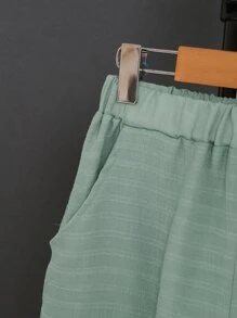 SHEIN Boys Solid Pocket Patched Shirt & Shorts Without Tee - Green - View 6