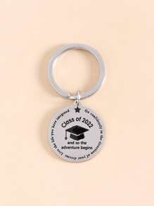 標語圖案圓形吊飾鑰匙圈 - 銀色 - 查看 1