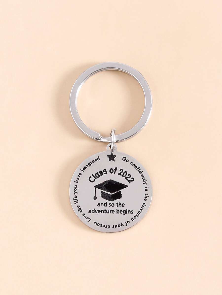 標語圖案圓形吊飾鑰匙圈 - 銀色 - 查看 1