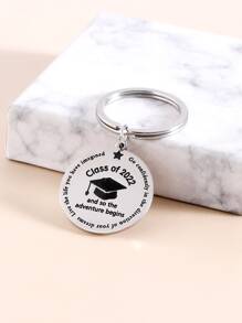 標語圖案圓形吊飾鑰匙圈 - 銀色 - 查看 3