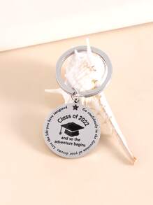 標語圖案圓形吊飾鑰匙圈 - 銀色 - 查看 4