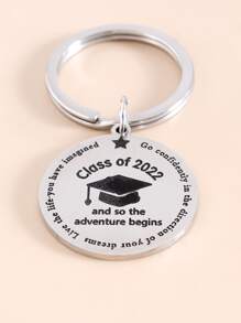 標語圖案圓形吊飾鑰匙圈 - 銀色 - 查看 6