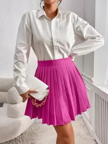 SHEIN Privé Solid Pleated Skirt - Hot Pink - View 6