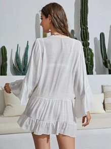 SHEIN Swim Tassel Tie Neck Layered Hem Cover Up Without Bikini,Summer Beach