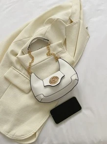 Rhinestone Decor Chain Hobo Bag - White - View 5