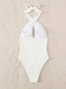 Crisscross Halter One Piece Swimsuit - White - View 6