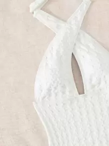 Crisscross Halter One Piece Swimsuit - White - View 3