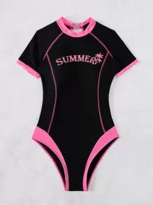 Swim EVENT Bañador una pieza con estampado de letra unido en contraste - Negro - Ver 4