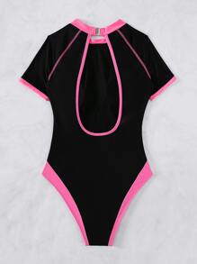 Swim EVENT Bañador una pieza con estampado de letra unido en contraste - Negro - Ver 3