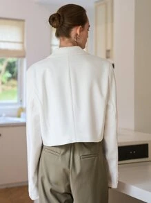 SHEIN Lapel Neck Double Button Crop Blazer - White - View 2
