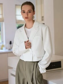 SHEIN Lapel Neck Double Button Crop Blazer - White - View 7