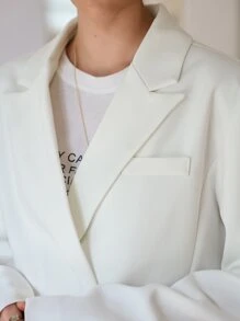 SHEIN Lapel Neck Double Button Crop Blazer - White - View 8