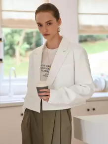 SHEIN Lapel Neck Double Button Crop Blazer - White - View 10