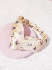 Butterfly & Floral Pattern Twist Detail Hair Band Headband Turban Headband Sweatband