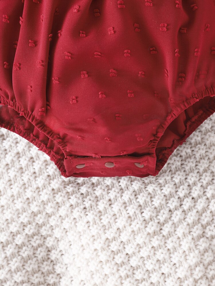 Baby Girl Swiss Dot Ruffle Trim Bow Front Overall Bodysuit & Headband