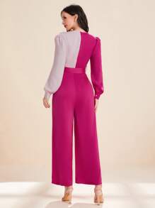 Modelyn Two Tone Belted Wide Leg Jumpsuit - Hot Pink - View 2