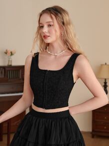 SHEIN MOD Áo hai dây màu trơn Giải trí - màu đen - Xem 3