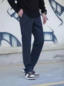 Manfinity Hypemode Hombres Pantalones con bolsillo oblicuo - Azul Marino - Ver 5