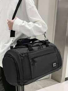 Bolso de lona con diseño de parche de letra - Negro - Ver 1