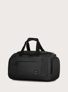 Bolso de lona con diseño de parche de letra - Negro - Ver 2