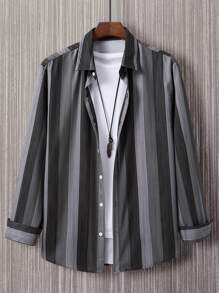 Manfinity Men Striped Print Shirt - Grey - View 3