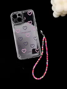 Heart Print Clear Phone Case With Lanyard