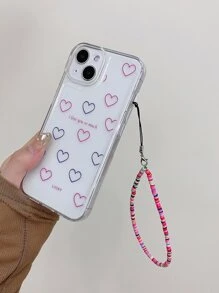 Heart Print Clear Phone Case With Lanyard