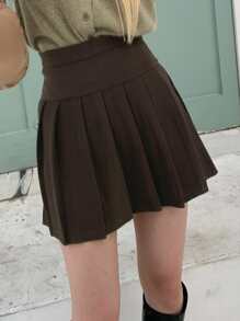 DAZY Solid Pleated Mini Skirt - Chocolate Brown - View 2