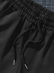 Aesthetic Post--Men Letter Graphic Drawstring Waist Shorts - Black - View 3