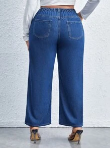 Plus High Waist Colourblock Wide Leg Jeans - Blue - View 2