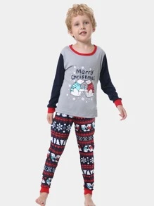 Toddler Boys Christmas & Slogan Graphic Snug Fit Lounge Set - Multicolor - View 5