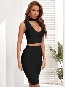 Zipper Back Solid Pencil Skirt - Black - View 4