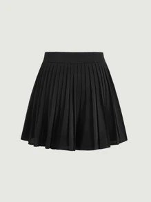 SHEIN MOD Chain Detail Pleated Skirt - Black - View 7