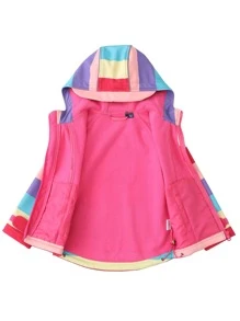 Toddler Girls Soft Striped Colourblock Raglan Sleeve Zip Up Hooded Coat - Multicolor - View 3
