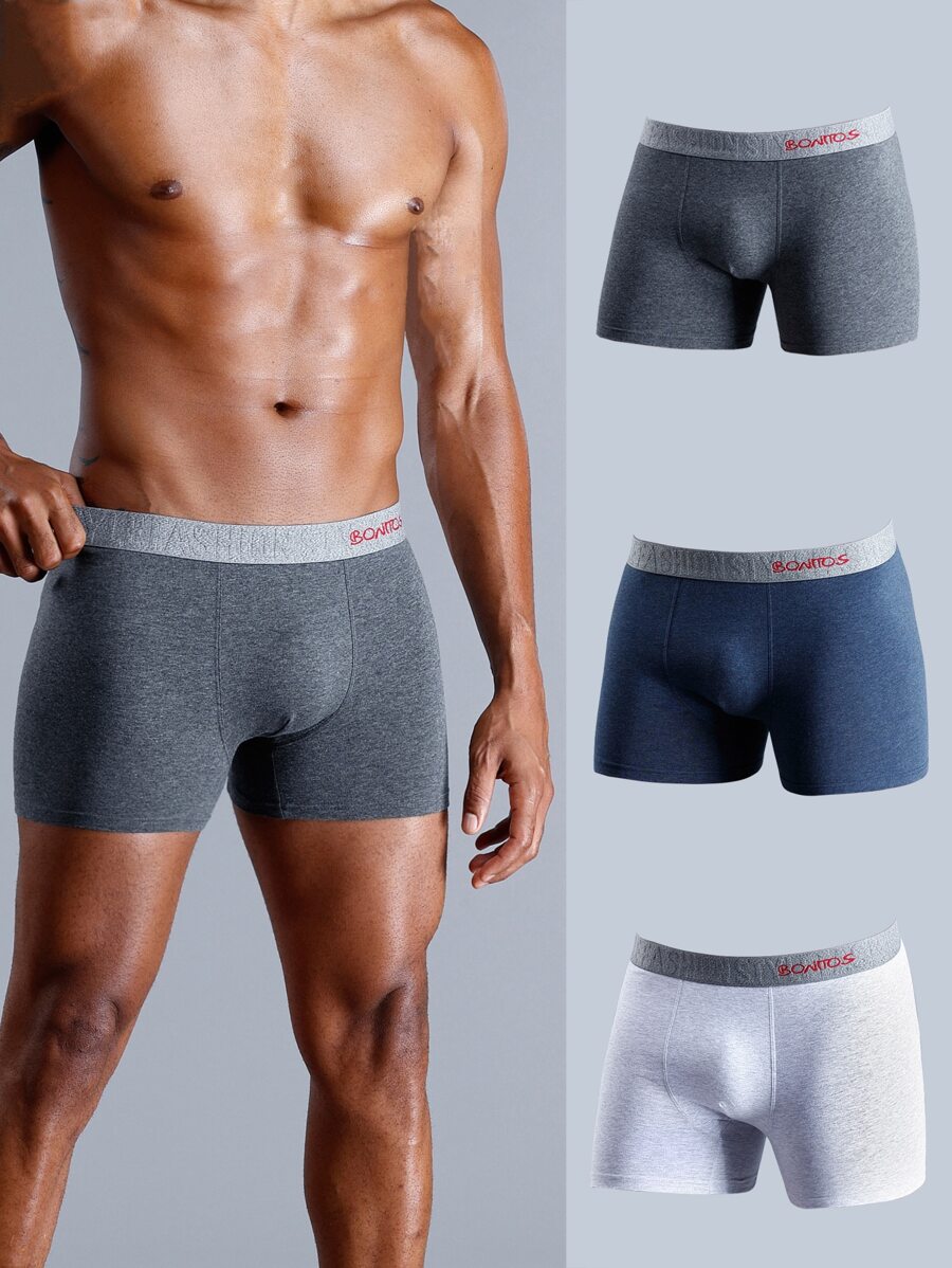 3 piezas Calzoncillos tipo bóxer con gráfico de letras para hombres, transpirables - Multicolor - Ver 1