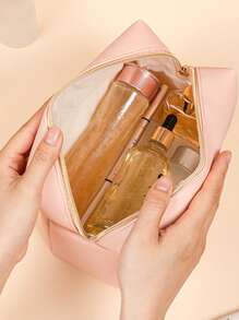 1个女士八角形化妆包旅行便携洗漱包，可爱防水方形收纳包化妆包护肤包洗漱包收纳袋，旅行必备邮轮必备宿舍必备，婚礼伴娘礼物，妈妈礼物，生日礼物，送给朋友和老师的礼物，家居装饰，浴室客厅床边化妆品收纳包，指甲油收纳包，化妆包，旅行必备 - 粉色 - 查看 2