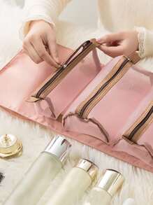 1個四合一網格大容量多功能化妝包，適用於女孩使用，可用作化妝包、化妝品袋、護膚品包、化妝品袋、旅行必備品、郵輪必備品、宿舍必備品、婚禮伴娘禮物、母親禮物、生日禮物、朋友和老師禮物、家居裝飾、浴室客廳臥室裝飾、浴室組織、珠寶組織、唇油組織、指甲油組織、儲物化妝組織、化妝箱 - 粉色 - 查看 5