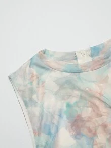 L'Amorae Women's Floral Print Round Neck Sleeveless Pleated Slim Fit Elegant Mid-Length Dress - Multicolor - View 7