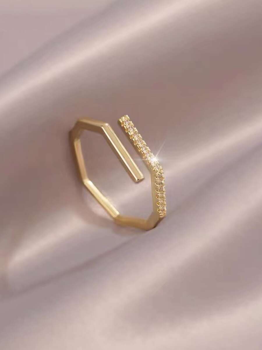 水鑽裝飾幾何設計開口戒指 - 金黃色 - 查看 1