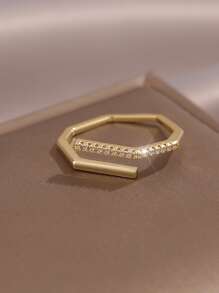 水鑽裝飾幾何設計開口戒指 - 金黃色 - 查看 3