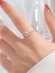 水鑽裝飾幾何設計開口戒指 - 金黃色 - 查看 4