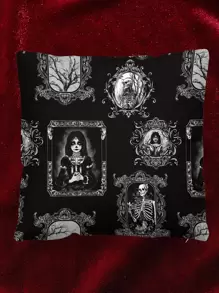 ROMWE Goth 人像和骷髏圖案靠墊套不附帶墊芯 - 彩色 - 查看 1