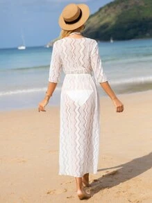 O-ring Waist Detail Lace Cover Up - White - View 2