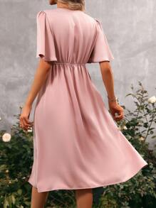 SHEIN VCAY 蝴蝶袖高衩洋裝 - 藕粉色 - 查看 2