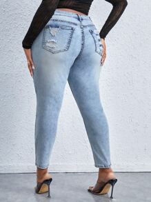 SHEIN SXY Plus High Waist Ripped Skinny Jeans - Light Wash - View 2