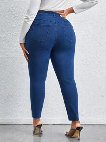 Plus High Waist Skinny Jeans - Medium Wash - View 2