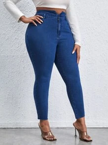 Plus High Waist Skinny Jeans - Medium Wash - View 5