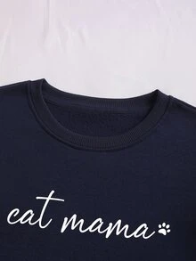 SHEIN EZwear Plus Letter Graphic Thermal Lined Sweatshirt - Navy Blue - View 4