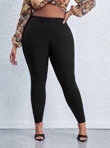 SHEIN SXY Plus High Waist Skinny Pants Women Spring Summer Solid Color Pant - Black - View 1