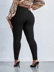 SHEIN SXY Plus High Waist Skinny Pants Women Spring Summer Solid Color Pant - Black - View 2